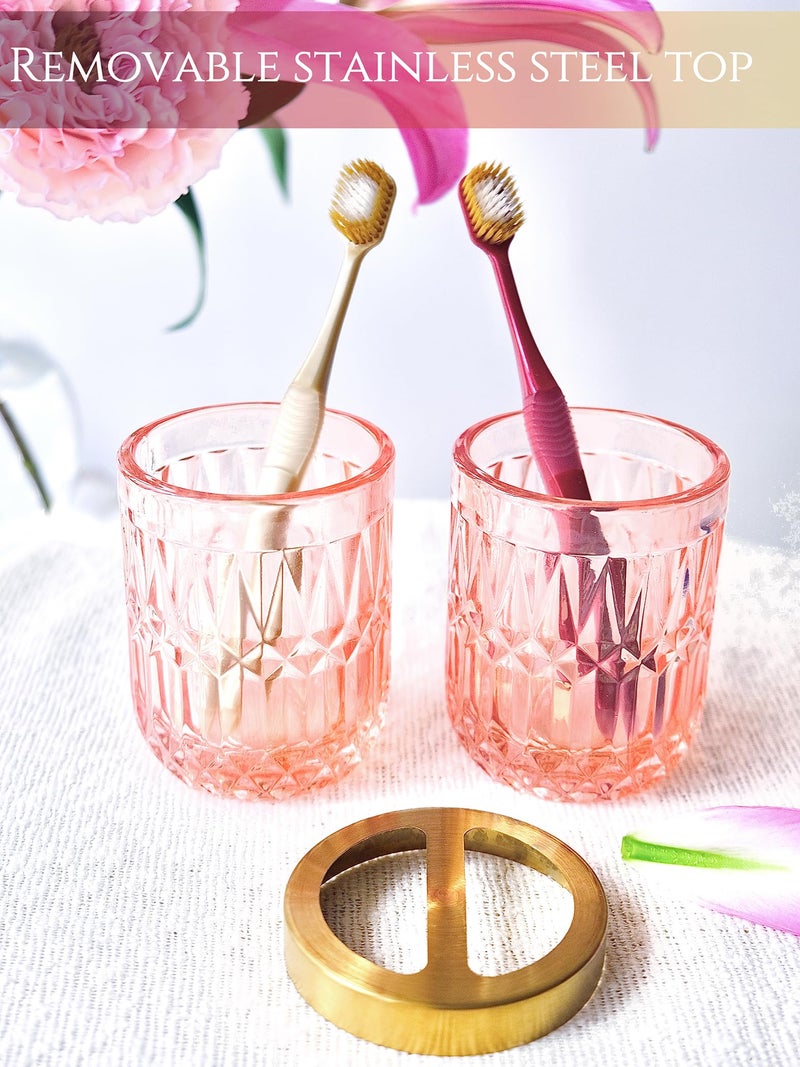 LaMarriti Pink Bathroom Accessories  5pcs Glass Bathroom Accessories Set  Soap Dispenser Set  Soap Dish  Tumbler  Cotton Swab Jars  Toothbrush Holder  Modern Bathroom Decor  Set - Image 4